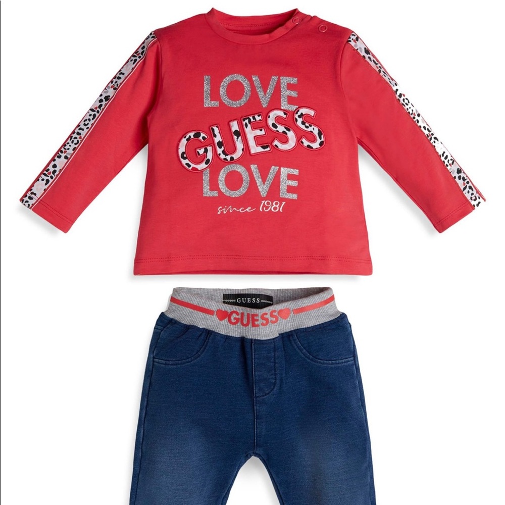 NWT Guess Baby Girls’ 2-Piece Long-Sleeve T-Shirt & Pants Set (6-9M)